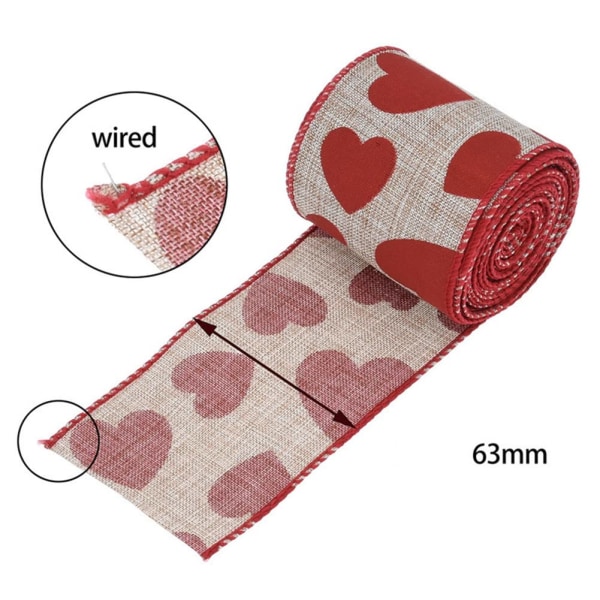 Valentine Wired Edge Ribbon, Hjerter Mønstret Bånd, Hjertemønster Bånd Hjerte Craft Ribbon Rustikk innpakningsbånd for innpakning bryllupsfest