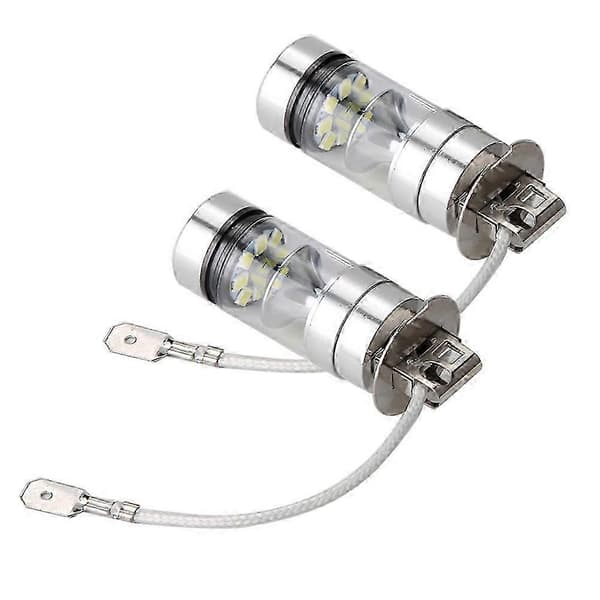 2 stk. H3 6000K 100W LED 20-SMD Høyeffekt Tåkelys Kjørelys DRL Lyspærer HID.