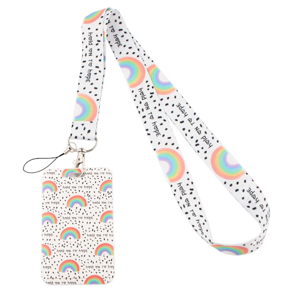 Boho Rainbow Lanyard med kortholder sæt til halsen