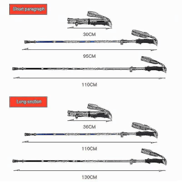 5-sektions hopfällbara vandringsstavar, gångstavar, vandring, naturvandring, Antishock-110-130cm