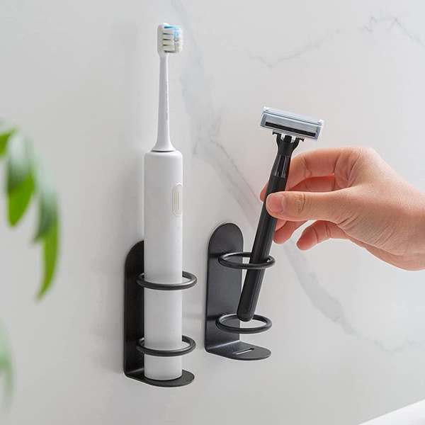 2 pakke elektriske tandbørsteholdere klæber på væggen (sort)