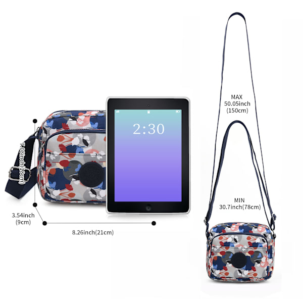 Naisten crossbody-laukku useilla taskuilla, tytöille sopiva pieni olkalaukku, puhelinlaukku, vedenpitävä, säädettävällä hihnalla matkustamiseen, ostosten tekoon, ulkoiluun ja töihin