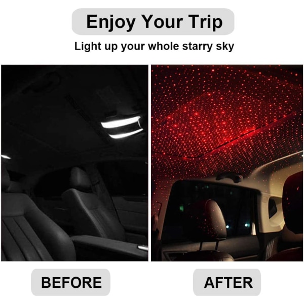 2 Pack Car Interior Roof Star USB -projektori LED-yövalo