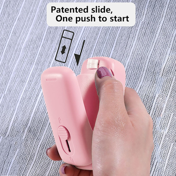 Mini Bag Sealer 2 i 1 Håndholdt Vakuumforsegler og Kutter med Lanyard Matbeskytter Brukes til Forseglings Plastposer（Rosa）
