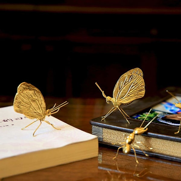 Guld Sommerfugl Skulptur Messing Metal Dekoration 2.3x3.6in Butterflies