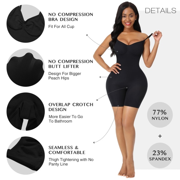 Bekväm helkroppsdräkt för kvinnor Butt Lifter Seamless Shapewear för kvinnor Magkontroll Lår Slimmer L/XL, svart black L/XL