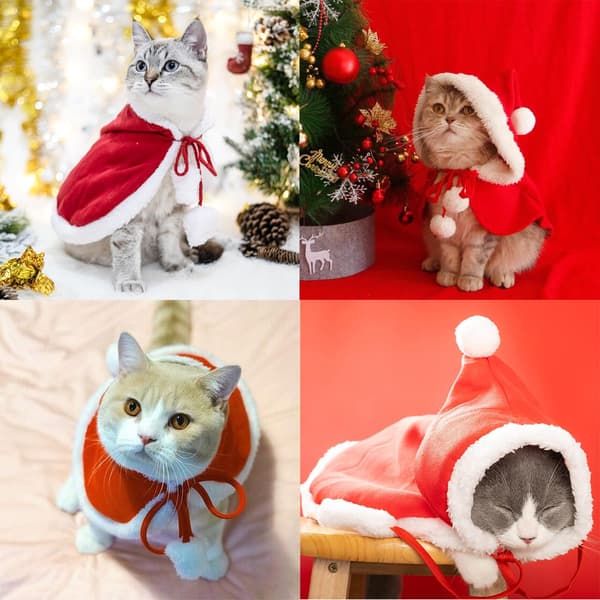 Julekæledyrstøj, sødt hunde-/kattekostume, julekattekappe, festligt kæledyrsoutfit