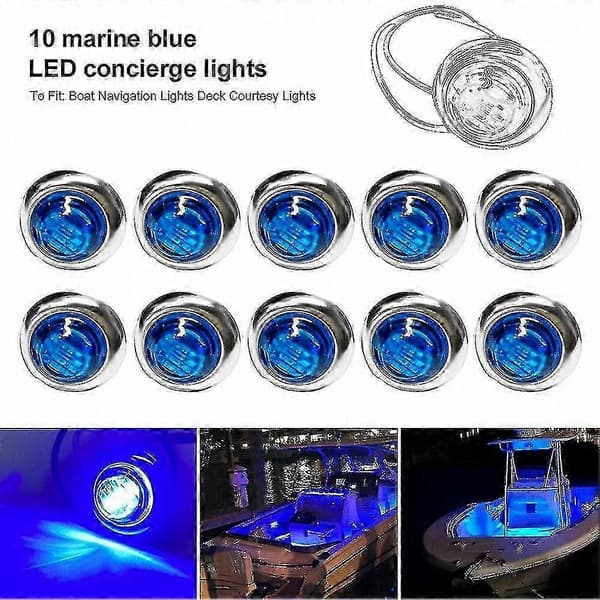 10-pack Vattentäta 12V DC LED Båtlampor, Blå Runda Interiör Navigationslampor för Marint Bruk