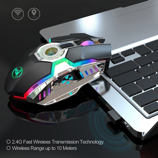 Trådløs Gaming Mus, T30 2.4G Trådløs Mus Genopladelig RGB Lys Justerbar DPI Gaming Mus grey