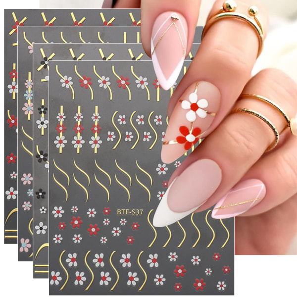 9 ark blommiga nagelkonstdekaler självhäftande vår sommar färgglada blommiga linjenageltillbehör nagelkonstdesign dekoration tillbehör