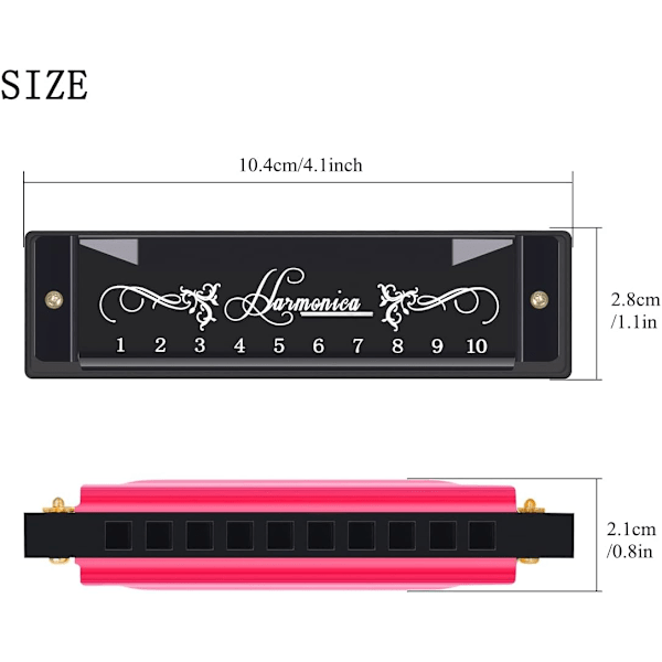 Bluesmunspel, Diatonisk Bluesmunspel i C-tonart, 10 Hål 20 Toner Blues Harp Munspel (Roseröd) rose