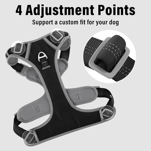 No-Pull Hundesele, Udledning ved Hals, Reflekterende Justerbar Hundevestsele, til Små, Mellemstore og Store Hunde, Sort, M