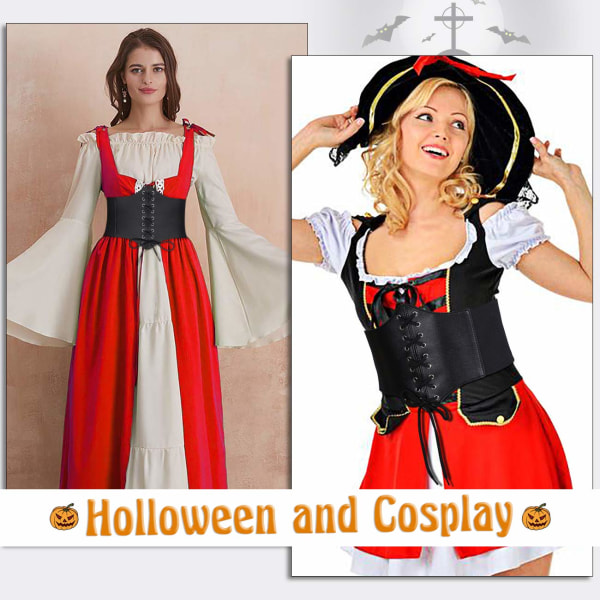 Sort korsetbælte til kvinder, vintage elastisk taljebælte med snørebånd, bundet Waspie Bredt bælte til Halloween kostume 73 cm