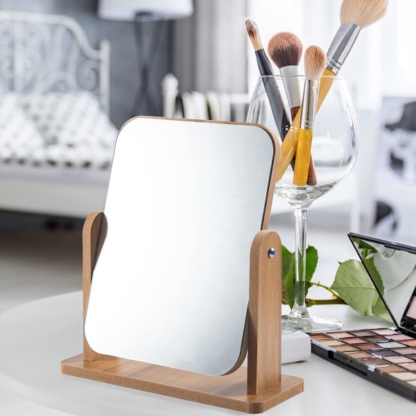 Vanity Mirror puinen kirjoituspöytäpeili meikkipeili 360° kääntyvä pöytäpeili 22 x 17 cm neliömäinen peili pukeutumispöytään kirjoituspöytä kylpyhuoneeseen