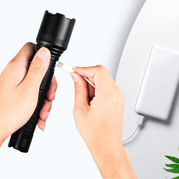 USB-ficklampor superljusa uppladdningsbara, ficklampa 5000LM bärbar, strålkastare med 5 lägen zoomable vattentät för camping utomhusvandring
