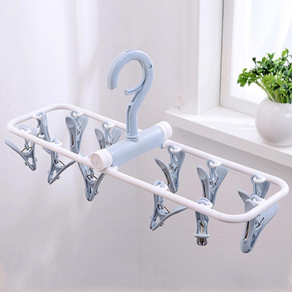 Sock Drying Rack,Clips Drying Rack Underwear Hangers Med 12 Klämmor Bärbar Fällbar Hängare Reseklämma Torktumlare(Blå)