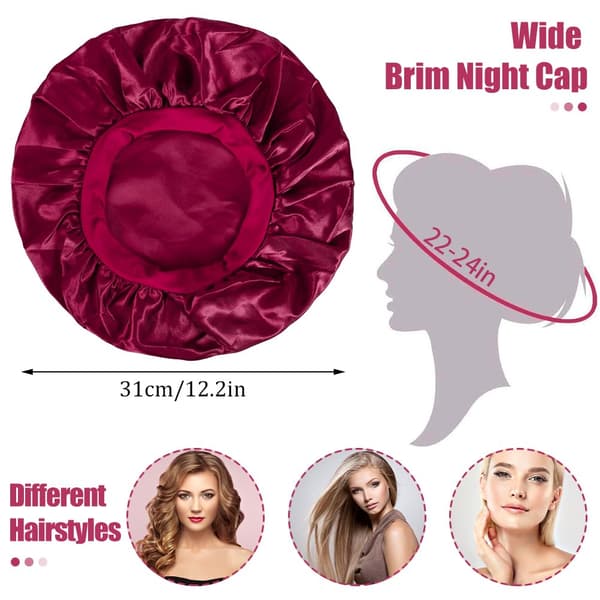 Paket med 3 satin-hårbonetter, silkesbonnet sovmössa hår black/red/sliver