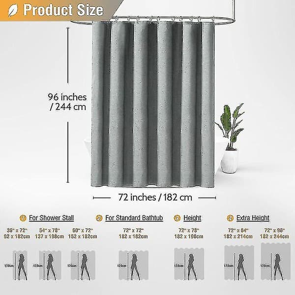 Extra Lång Duschdraperi 180 x 240cm, Stort Duschdraperi i Linnetexturerat Tyg med 12 Plastkrokar