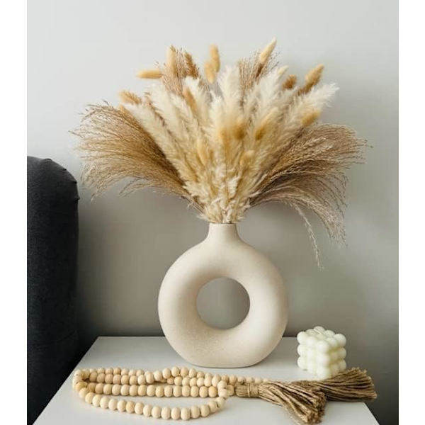 Stor vase til pampasgræs, spisebordsdekorationer, æstetisk stueindretning, boho-hjemmeindretning, hvid vase til køkken, store runde vasehyldedekorationer