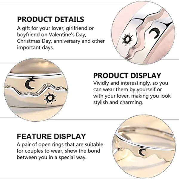 Par Matchende Ringe til Kvinder og Mænd Sol Måne