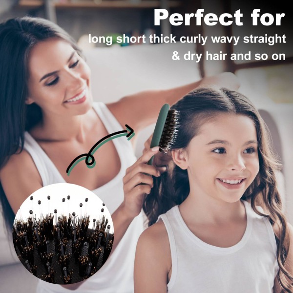 2 pakker Mini-hårbørste for villsvin, hårbørste for kvinner, vått hårbørste. Antistatisk børste for krøllete hår (svart+grønn)
