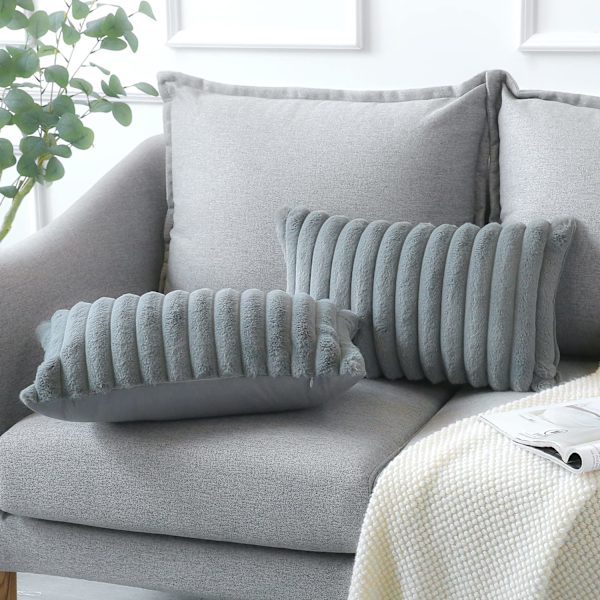 Set med 2 plysj velour putetrekk, mykt kunstig pels dekorativt putetrekk, sofa dekorative putetrekk (30 x 50 cm, grå)