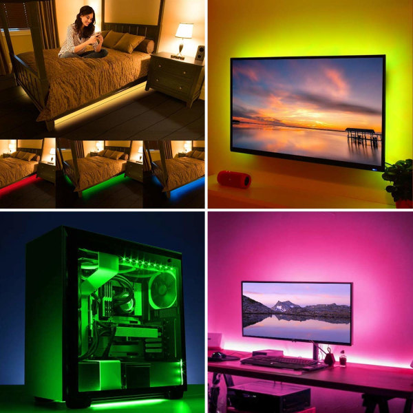 USB LED-lysstripe, RGB 5050 lys, 24-knapps infrarød fjernkontroll, sikker og berørbar, DIY innendørs dekorasjon, TV-baklys (9,84 fot / 3 m)