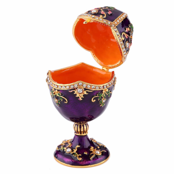 Vintage handmålad Fabergé-ägg stil gångjärns smyckeskrin med rik emalj och gnistrande strass, unik gåva till familjen