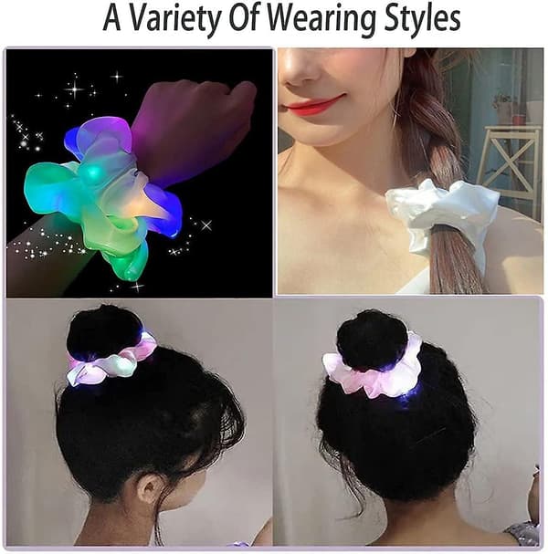 LED-upplysta Scrunchies 6 stycken Lysande Elastiska Hårband, Glödande Hästsvans Hårband för Neon Halloween