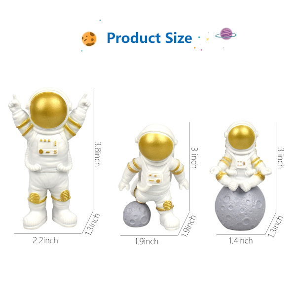 3 st Astronaut Figurer Cake Topper (Gyllene)