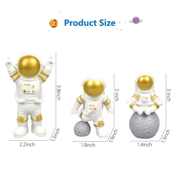 [ 3 stk. ] Astronaut Figurer Kage Topper (Gylden)
