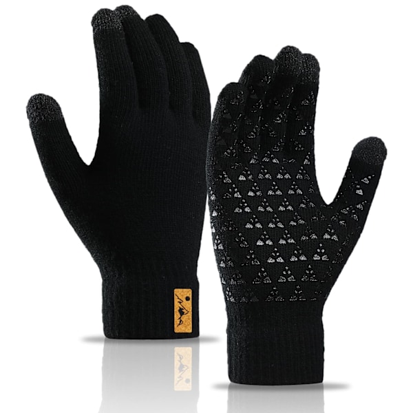 Herr Dam Unisex Stickade Vantar, Halkfria, Pekskärm, Thermofleece Sherpa Foder Vantar för Vinter Utomhussporter