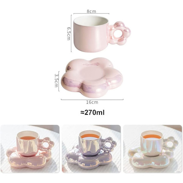 Keramisk Kaffe Kopp Lilla Søt Blomst Te Kopp med Fat  for Kvinner Kjæreste Bursdag Mor Valentinsdag Morsdag (Lilla)