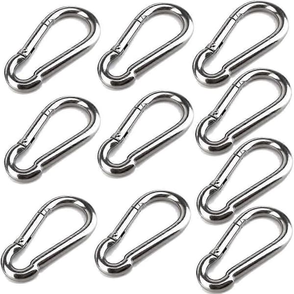 Karbinhakar i rostfritt stål - Förpackning med 10 karbinhakar med snäppkrokar (40 mm x 4 mm)