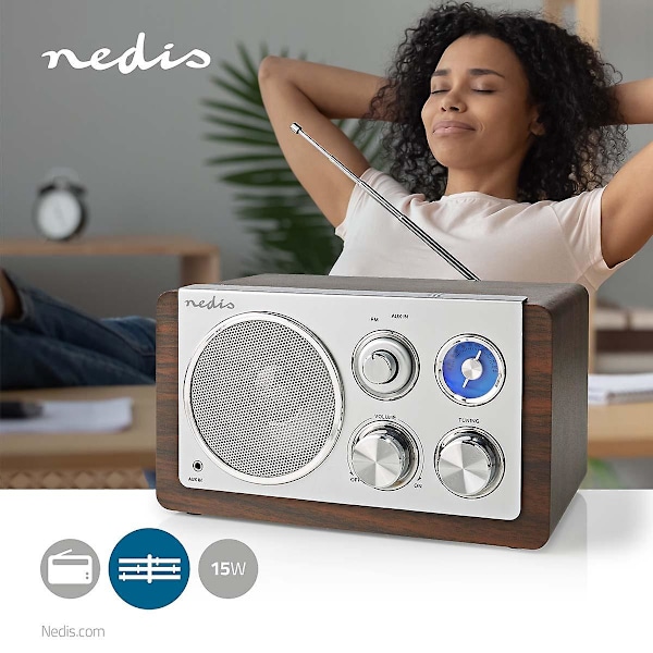 FM-radio | Borddesign | FM | Strømadapter | Analog | 15 W | Bluetooth® | Brun brown