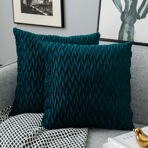 Kuddfodral Set Sammet Mjuk Solid Dekorativ Kuddfodral för Soffa Sovrum 50cmx50cm 2-pack för Soffa Säng Soffa Stol Blå Grön blue