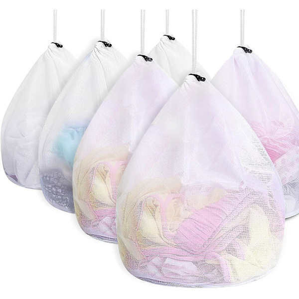 Vaskesekker for vaskemaskin, 6-pakning vaskesekker vaskemaskin med snorlås Gjenbrukbare store nettposer