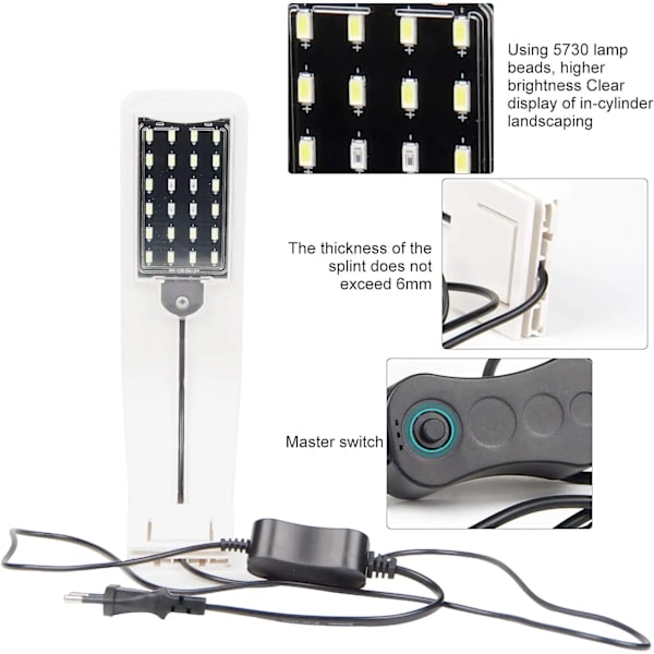 LED-akvarielampe med hvidt og blåt lys, 2,5A, hvid