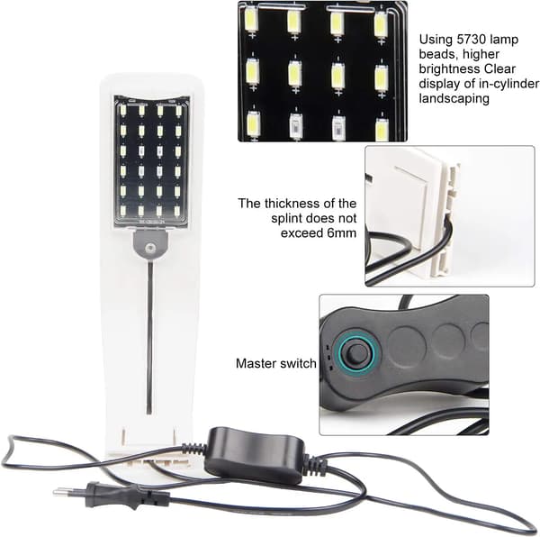 LED-akvarielampe med hvitt og blått lys, 2,5A, hvit