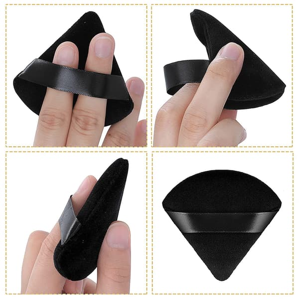 Triangle Puff 2 stk. til presset pudder, blød og genanvendelig foundationssvamp med strop, makeupsvamp perfekt til tør og våd makeup (sort, 70*65mm)