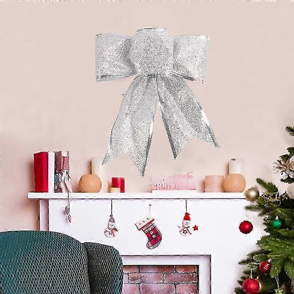 8 st Glitter Julkrans Rosett Julgransprydnader Rosetter För Juldekoration silver