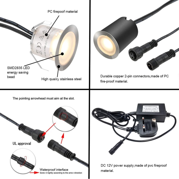 16 Udendørs Indbyggede LED-spots, Ø 32mm Varm Hvid 2800k