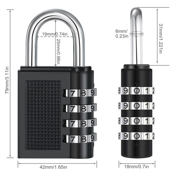 4-sifret kombinasjonslås for skap (2-pakning, svart)