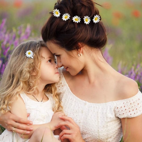 Daisy hårklipser Blomster hårnåler Sett Stoff Hestehale Hårklips for Brud Jente Kvinne Hårdekorasjon (10 stk)