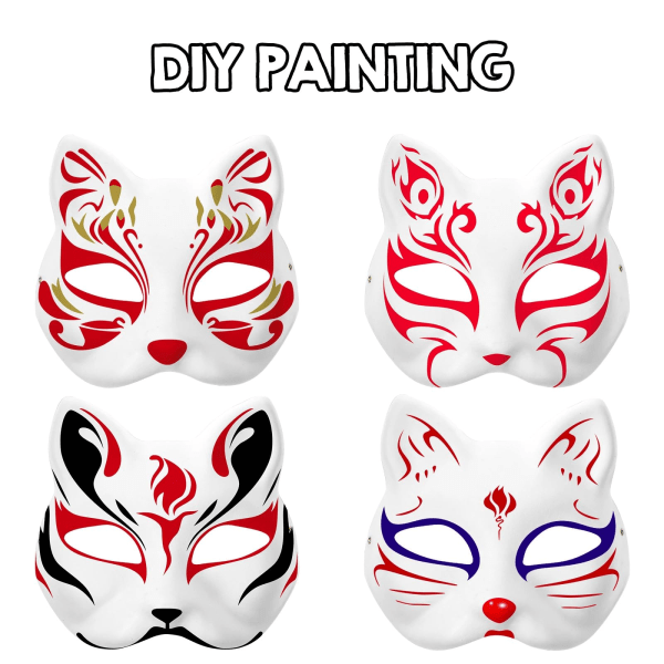 DIY Blanke Rævekatte masker, Hvide Papir masker, Blanke masker til maling, Håndmalede Kunsthåndværksmasker, til Maskerade Kunst Cosplay Dans og Fest