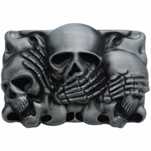 Cowboy Skull Belt Solki Rock Punk Vyön Solki Korvaus Metalli 3D Death Skull Vintage Vyön solki Cool Farkut Tarvike miehille - Hopea musta