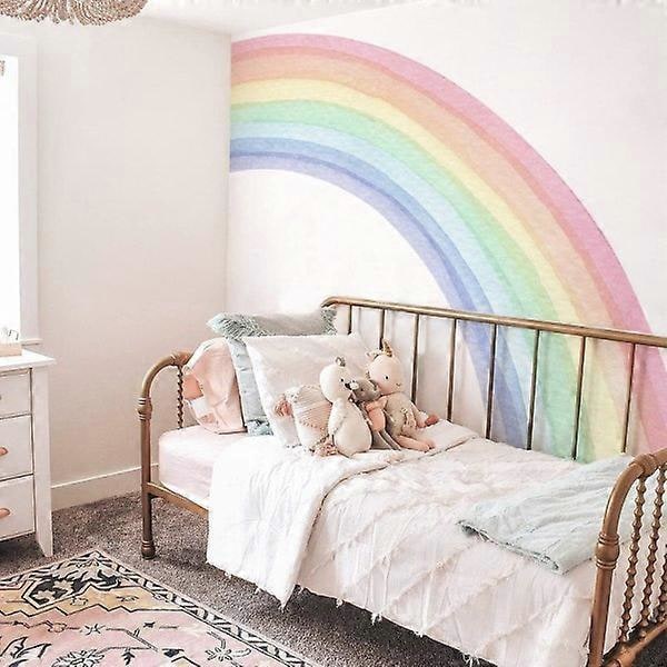 Stora väggdekaler i akvarellregnbåge, Boho Rainbow väggdekal L Cherry