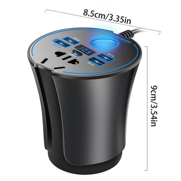 Bil Strømomformer, Hurtiglading USB Billader Adapter, 12V/24V til 220V, Sikker ABS Multi-Funksjons Konverter, Ideell for Bærbare Datamaskiner, Reise