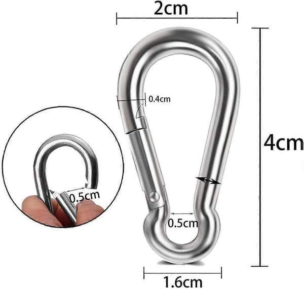 Karbinhakar i rostfritt stål - Förpackning med 10 karbinhakar med snäppkrokar (40 mm x 4 mm)