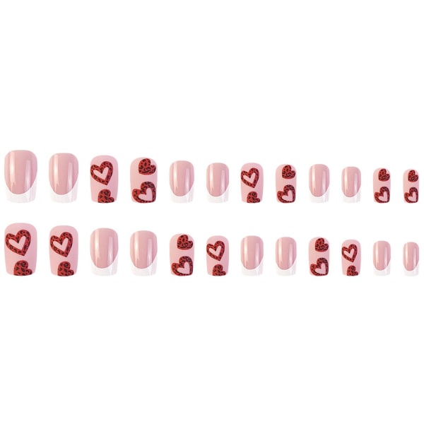 24 kpl Press on Nails - Valkoinen ranskalainen neliö tekokynnet punaisella rakkaudella - Cover akryyli tekokynnet liimalla - Fake Nails Stick on Nails